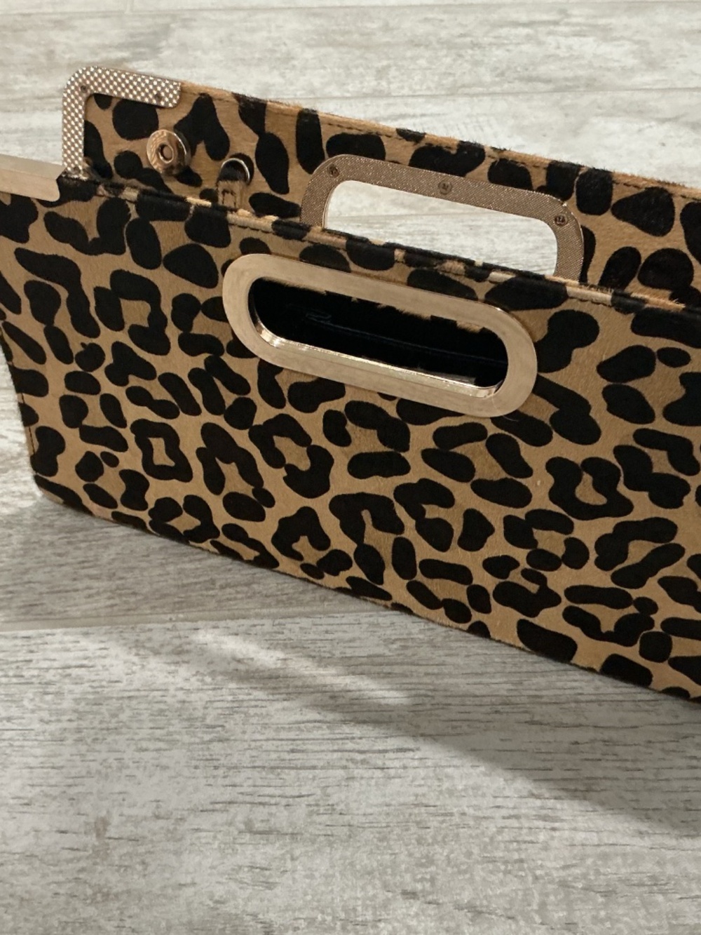 Leopard Print Handheld Clutch Bag - Brown/Black - Picture 4 of 14